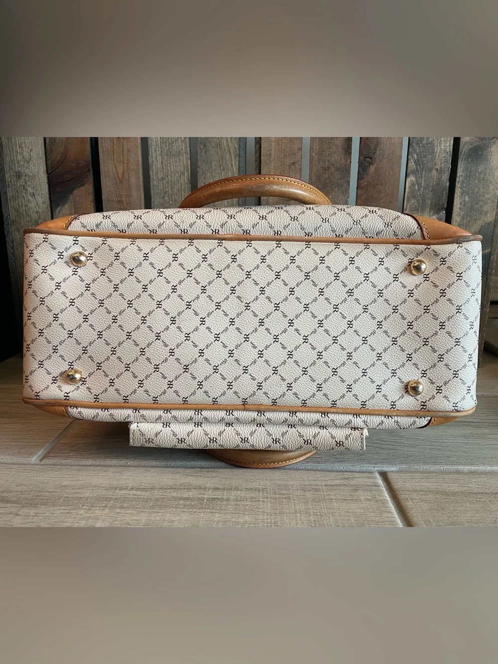 Rioni Cream & Tan Monogram Satchel with Wallet